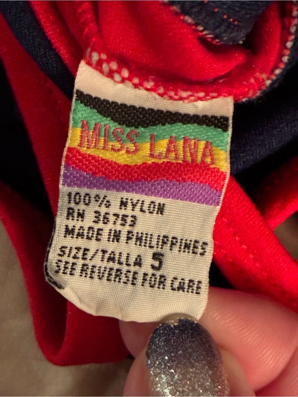 Vintage Girls Miss Lana Kids Navy and Red USA One-Piece Patriotic Swimsuit Sz 5